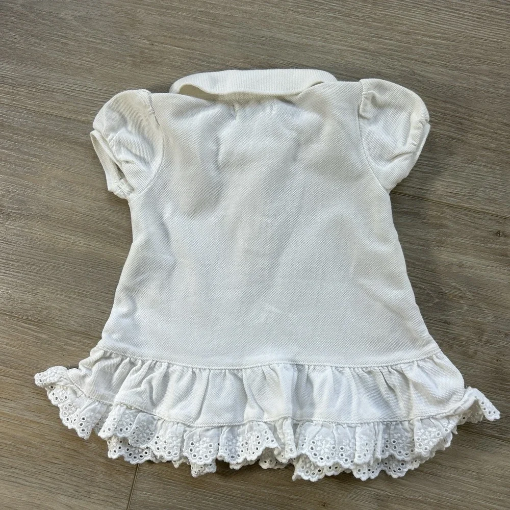 Ralph Lauren Baby Girls 3M Polo Dress White Short Sleeve Blue Pony‎ Drop Waist